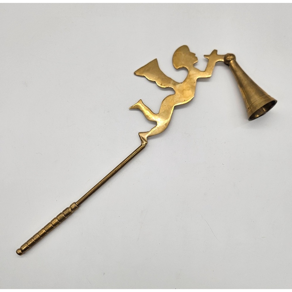Vintage‎ Brass Angel Candle Snuffer Trumpet Cherub Made in India MCM